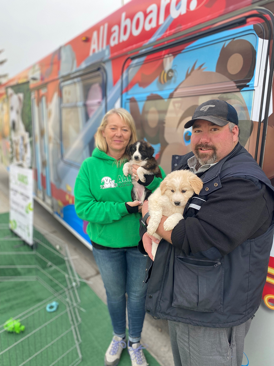 People holding puppies